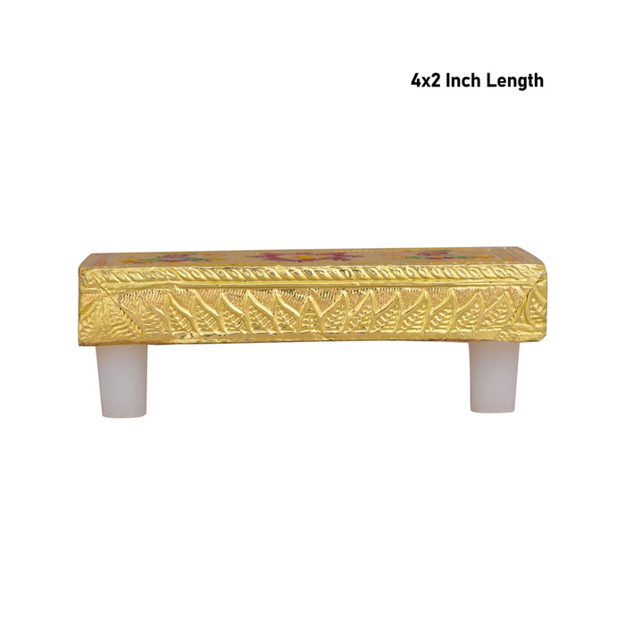 Chowki With Base - 4 x 2 Inches | Manai Palagai/ Gold Polish Bajot/ Kalash Design Patla For Deity