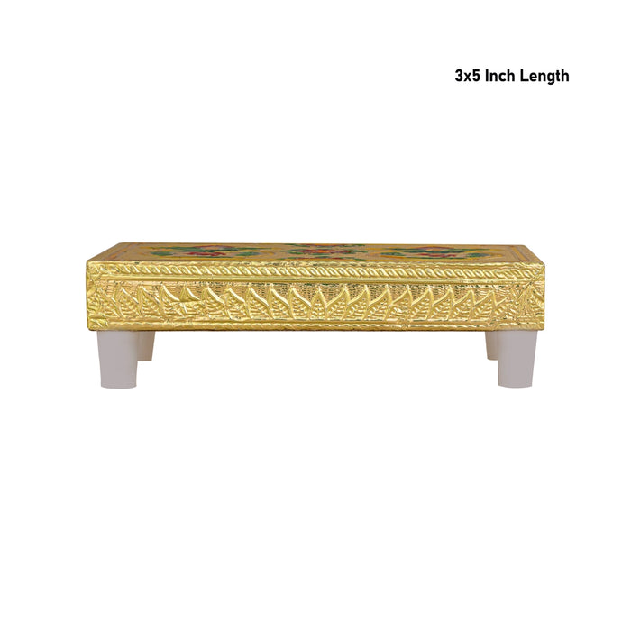Chowki With Base - 3 X 5 Inches | Gold Polish Bajot/ Kalash & Flower Design Patla/ Manai Palagai For Deity Decor