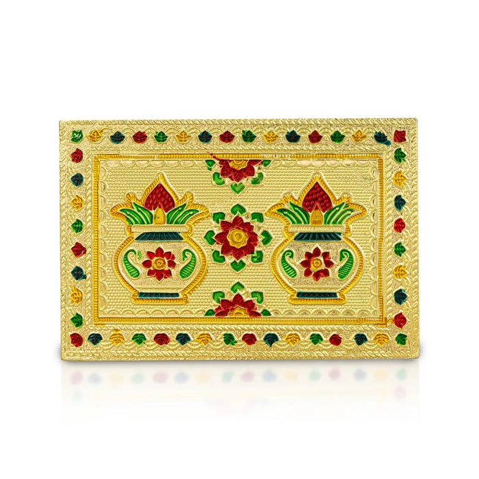 Chowki With Base - 1.5 X 6 X 4 Inches | Kalash & Flower Design Patla/ Gold Polish Bajot/ Manai Palagai
