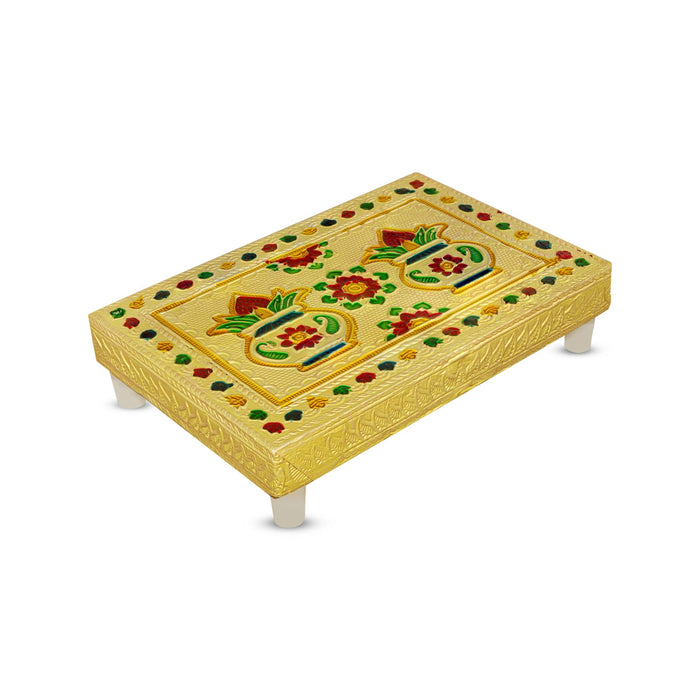 Chowki With Base - 1.5 X 6 X 4 Inches | Kalash & Flower Design Patla/ Gold Polish Bajot/ Manai Palagai
