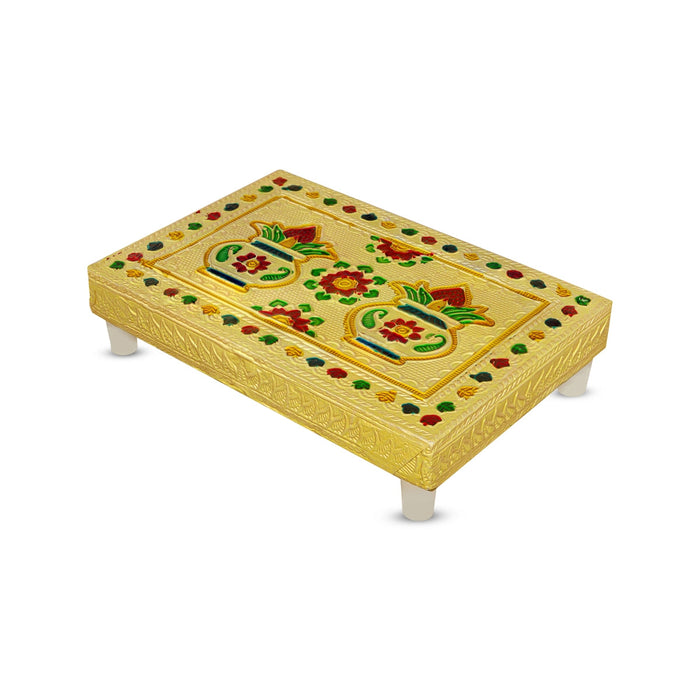 Chowki With Base - 1.5 X 6 X 4 Inches | Kalash & Flower Design Patla/ Gold Polish Bajot/ Manai Palagai