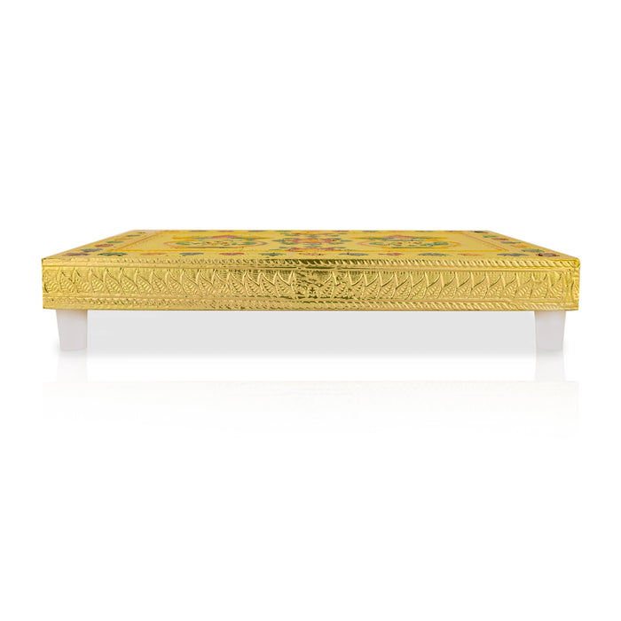 Bush Bajot - 8 x 5 Inches | Decorative Gold Chowki / Kalasham Design Pooja Manai Palagai / Pedestal for Pooja Space