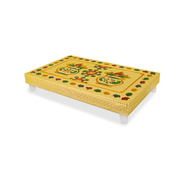 Bush Bajot - 8 x 5 Inches | Decorative Gold Chowki / Kalasham Design Pooja Manai Palagai / Pedestal for Pooja Space