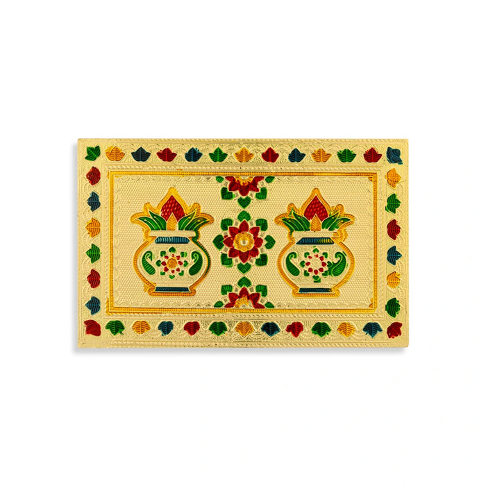 Bush Bajot - 8 x 5 Inches | Decorative Gold Chowki / Kalasham Design Pooja Manai Palagai / Pedestal for Pooja Space