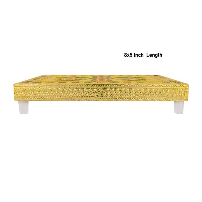 Bush Bajot - 8 x 5 Inches | Decorative Gold Chowki / Kalasham Design Pooja Manai Palagai / Pedestal for Pooja Space