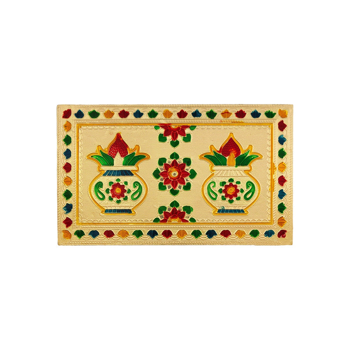 Chowki With Base - 1.25 X 6 X 10 Inches | Kalash & Flower Design Patla/ Gold Polish Bajot/ Manai Palagai