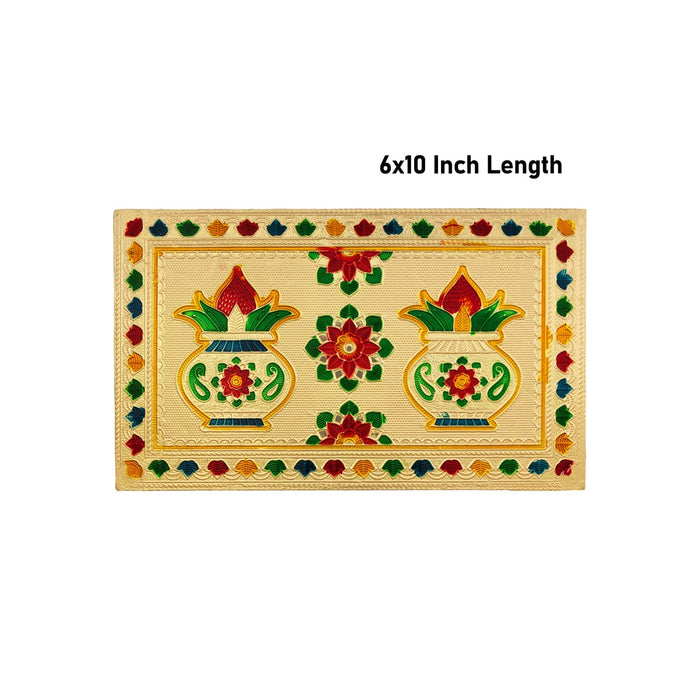 Chowki With Base - 1.25 X 6 X 10 Inches | Kalash & Flower Design Patla/ Gold Polish Bajot/ Manai Palagai
