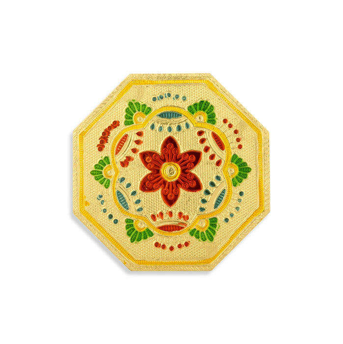 Bajot With Stand - 4 x 4 Inches | Pooja Chowki/ Gold Polish Patla/ Flower Design Manai Palagai For Deity