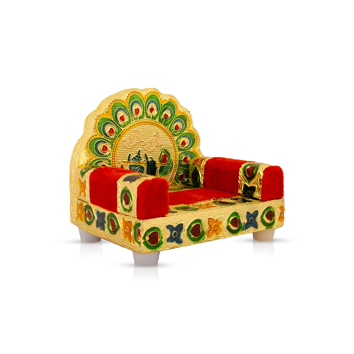 Velvet Sinhasan - 4 x 4 Inches | God Simhasan/ Pooja Throne/ Deity Seating for Pooja Room Decor