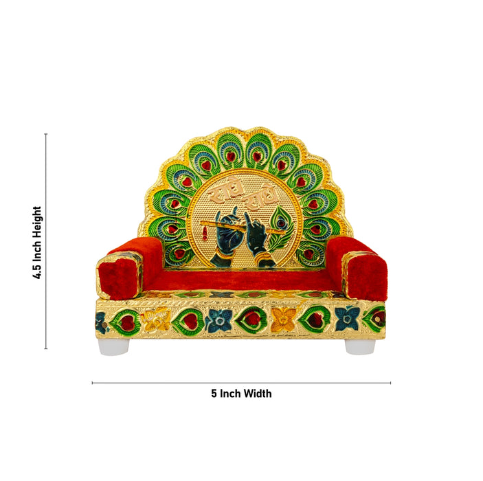 Simhasan - 4.5 x 5 Inches | Meenakari Design Velvet Simhasanam/ Wooden Singhasan For Deity Seating
