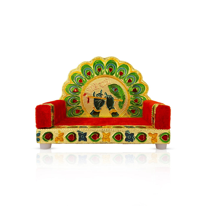 Velvet Sinhasan - 5 X 6 X 5 Inches | Wooden Singhasan/ Meenakari Design Simhasanam For Deity & Pooja Room