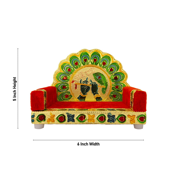 Velvet Sinhasan - 5 X 6 X 5 Inches | Wooden Singhasan/ Meenakari Design Simhasanam For Deity & Pooja Room