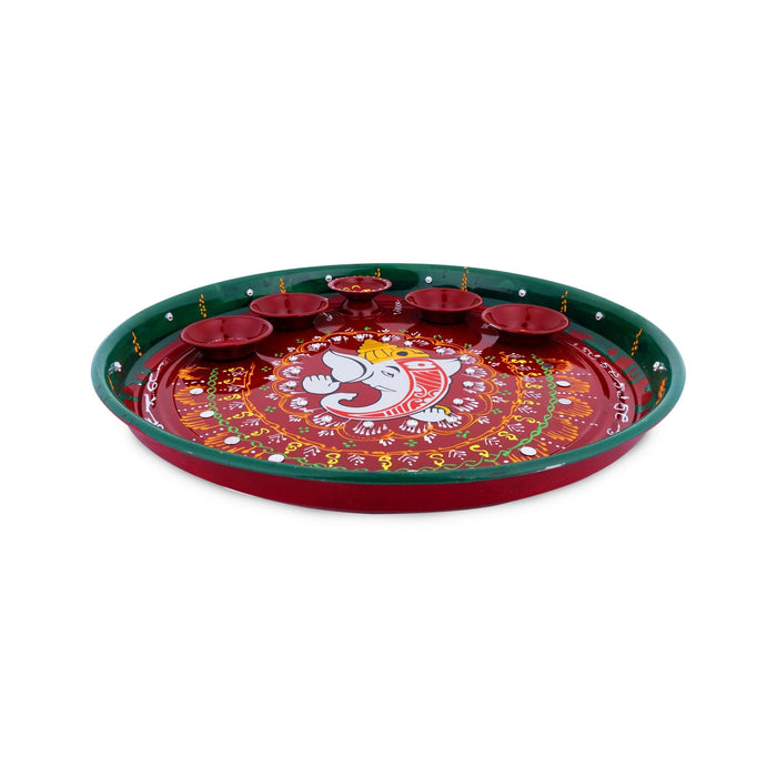 Ganesh Murti Design Thali Plate - 1 X 11 Inches | Decorative Plate/ Pooja Plate For Pooja And Festive