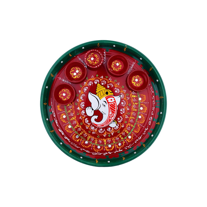 Ganesh Murti Design Thali Plate - 1 X 11 Inches | Decorative Plate/ Pooja Plate For Pooja And Festive