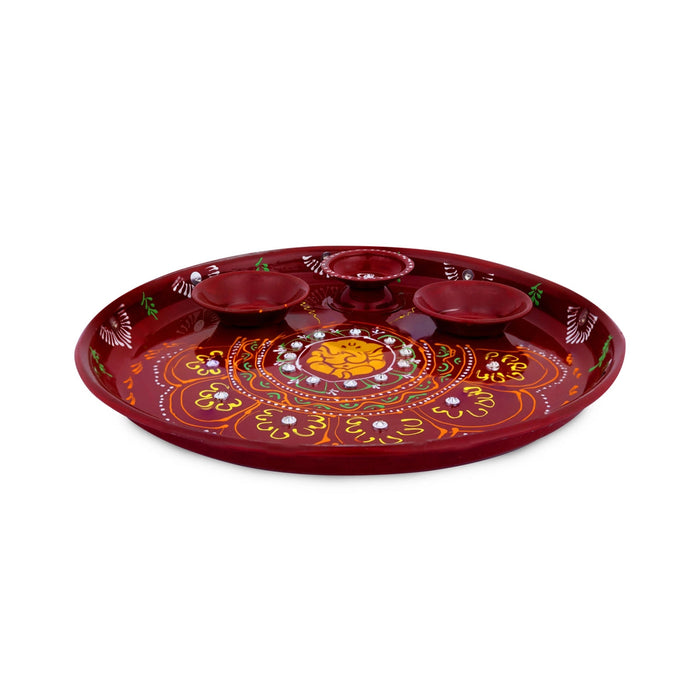 Ganesh Murti Design Thali Plate - 0.5 X 8 Inches | Decorative Plate/ Pooja Plate For Pooja And Festive