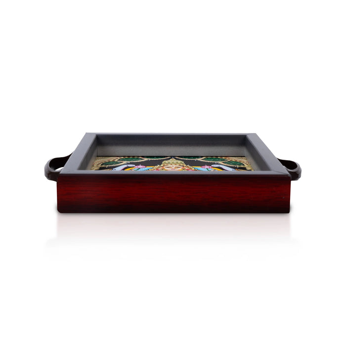 Tanjore Tray - 1.5 x 6 Inches | Gajalakshmi Design Decorative Plate/ Wooden Tray For Home Decor