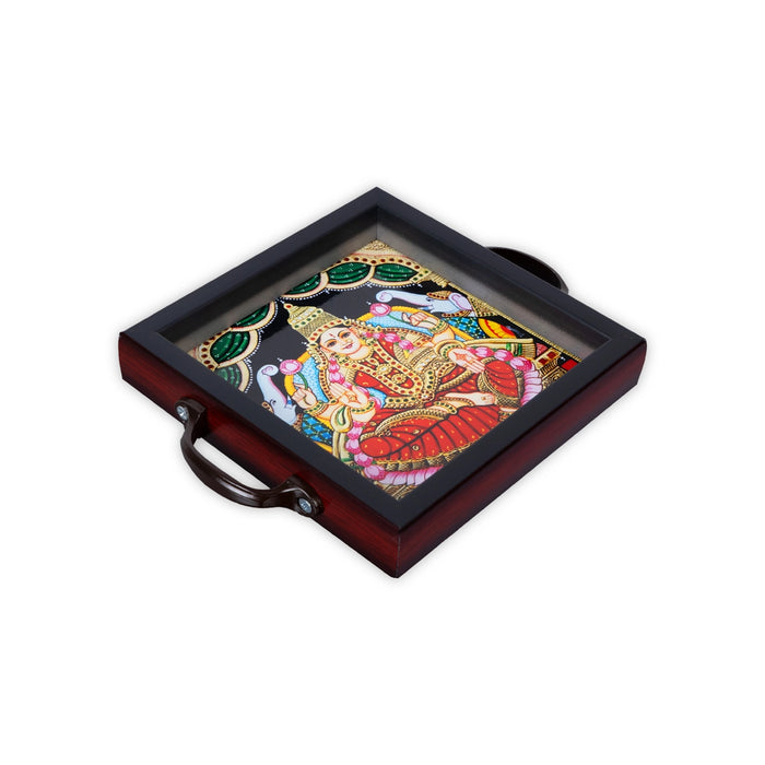 Tanjore Tray - 1.5 x 6 Inches | Gajalakshmi Design Decorative Plate/ Wooden Tray For Home Decor