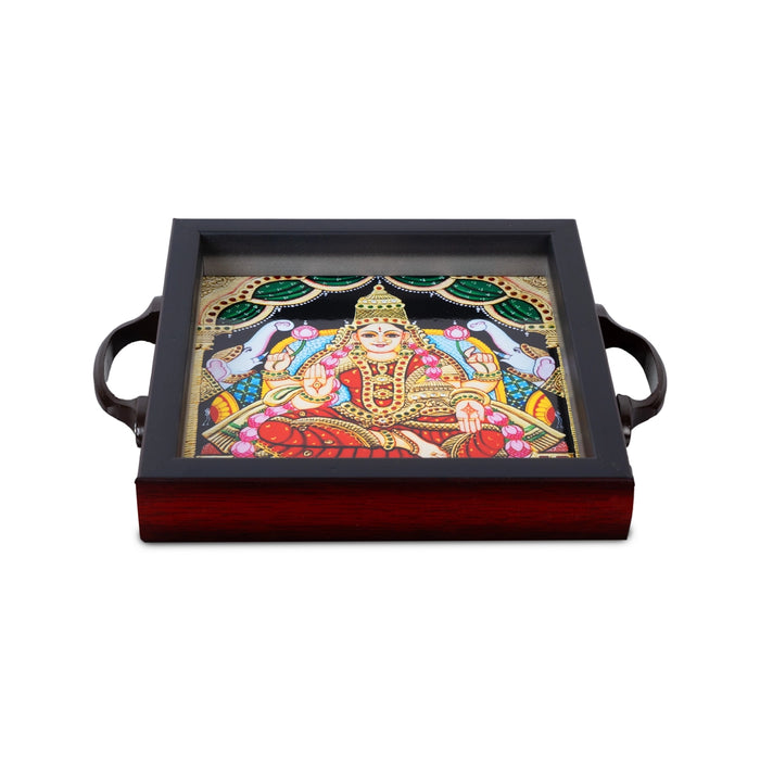 Tanjore Tray - 1.5 x 6 Inches | Gajalakshmi Design Decorative Plate/ Wooden Tray For Home Decor