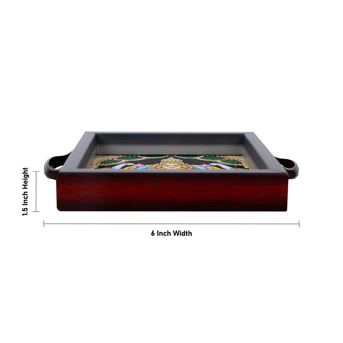 Tanjore Tray - 1.5 x 6 Inches | Gajalakshmi Design Decorative Plate/ Wooden Tray For Home Decor