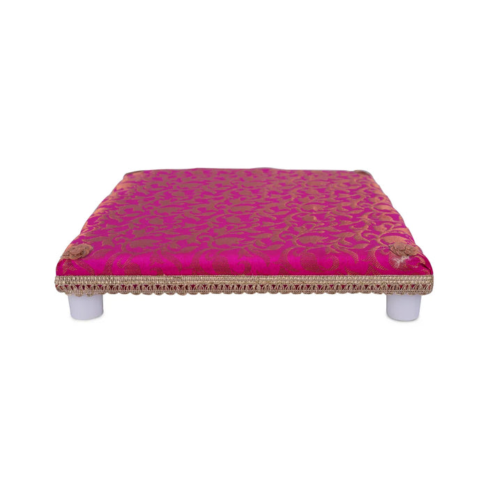 Chowki With Cushion - 10 X 10 Inches | Wooden Pooja Chowki/ Cushion Seat/ Bajot For Mandir & Home Pooja