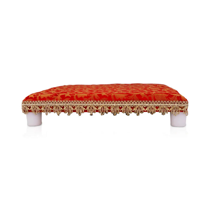 Chowki With Cushion - 10 X 10 Inches | Wooden Pooja Chowki/ Cushion Seat/ Bajot For Mandir & Home Pooja