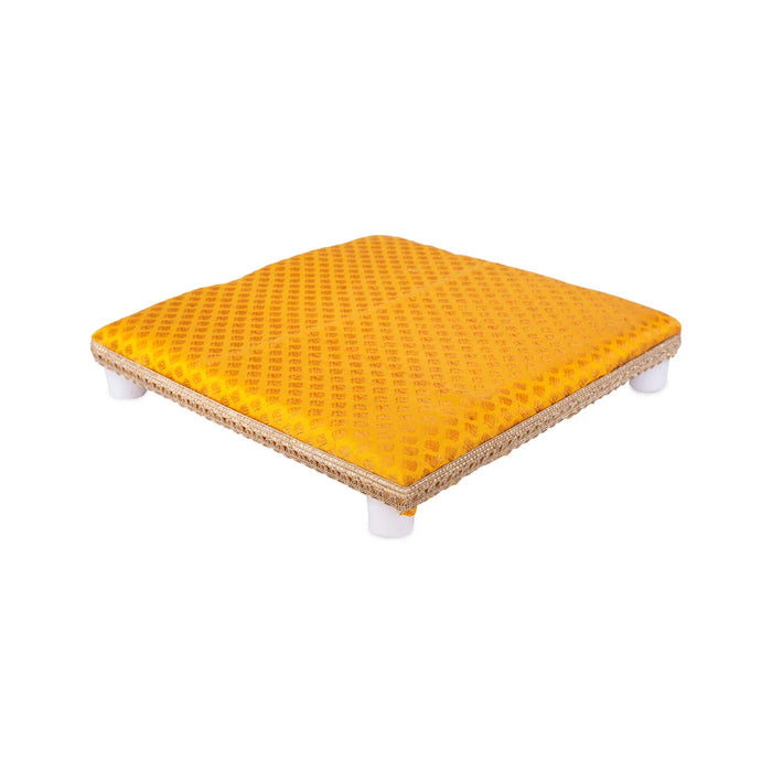 Chowki With Cushion - 12 X 12 Inches | Wooden Pooja Chowki/ Cushion Seat/ Bajot For Mandir & Home Pooja