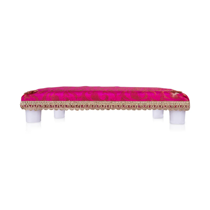 Chowki With Cushion - 12 X 12 Inches | Wooden Pooja Chowki/ Cushion Seat/ Bajot For Mandir & Home Pooja