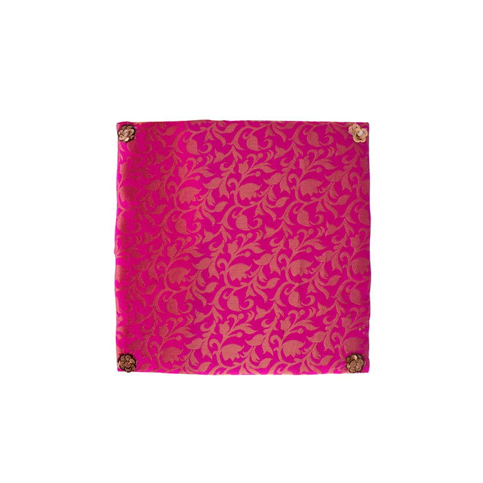 Chowki With Cushion - 12 X 12 Inches | Wooden Pooja Chowki/ Cushion Seat/ Bajot For Mandir & Home Pooja