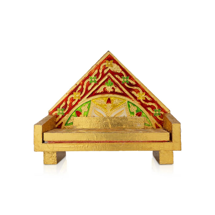 Simhasan - 8 X 6.75 Inches | Wooden Golden Singhasan/ Deity Throne/ Idol Seat For Deity