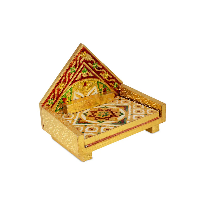 Simhasan - 8 X 6.75 Inches | Wooden Golden Singhasan/ Deity Throne/ Idol Seat For Deity
