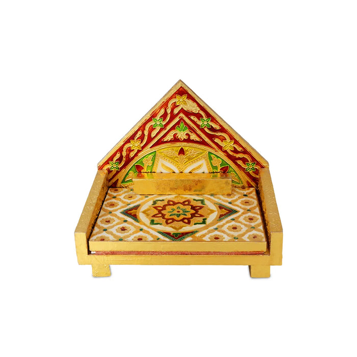 Simhasan - 8 X 6.75 Inches | Wooden Golden Singhasan/ Deity Throne/ Idol Seat For Deity