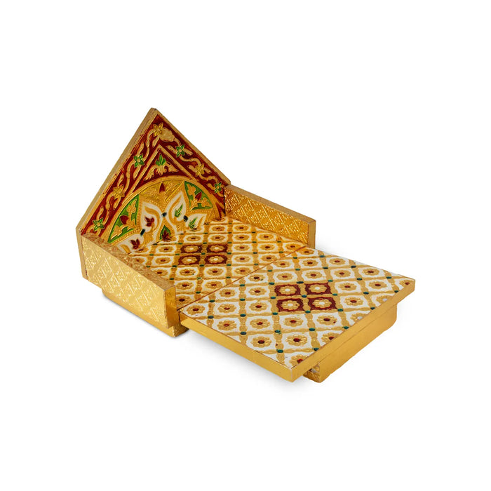 Simhasan - 8 X 6.75 Inches | Wooden Golden Singhasan/ Deity Throne/ Idol Seat For Deity