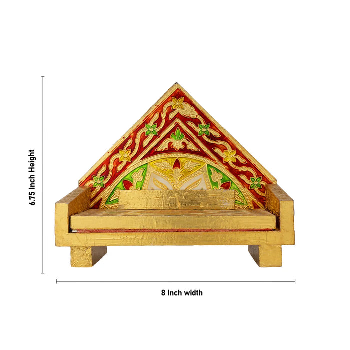 Simhasan - 8 X 6.75 Inches | Wooden Golden Singhasan/ Deity Throne/ Idol Seat For Deity