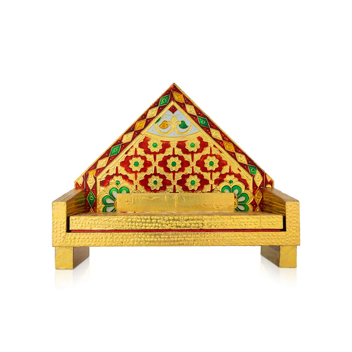 Simhasan - 8 X 6.75 Inches | Wooden Golden Singhasan/ Deity Throne/ Idol Seat For Deity
