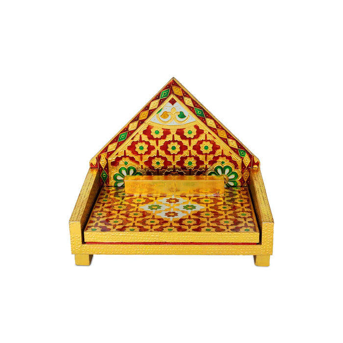Simhasan - 8 X 6.75 Inches | Wooden Golden Singhasan/ Deity Throne/ Idol Seat For Deity
