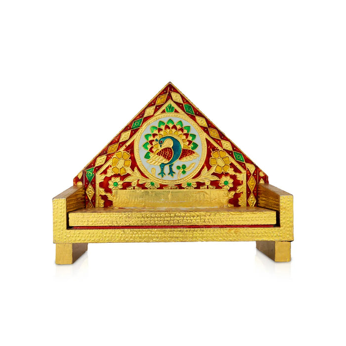 Simhasan - 8 X 6.75 Inches | Wooden Golden Singhasan/ Deity Throne/ Idol Seat For Deity