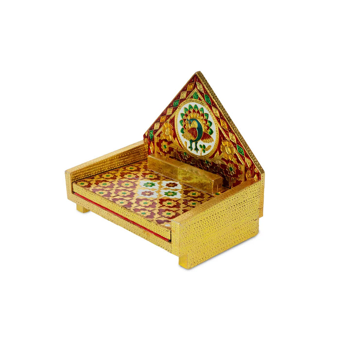 Simhasan - 8 X 6.75 Inches | Wooden Golden Singhasan/ Deity Throne/ Idol Seat For Deity