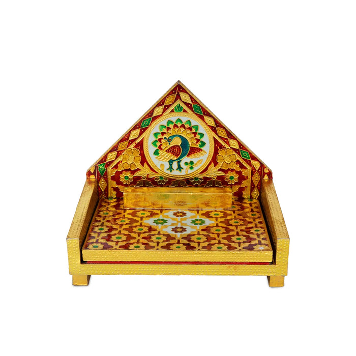 Simhasan - 8 X 6.75 Inches | Wooden Golden Singhasan/ Deity Throne/ Idol Seat For Deity
