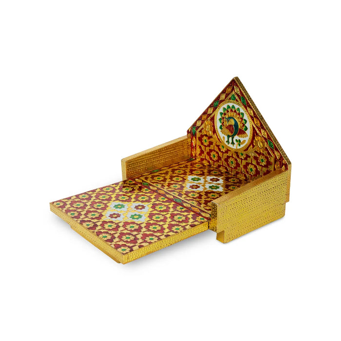 Simhasan - 8 X 6.75 Inches | Wooden Golden Singhasan/ Deity Throne/ Idol Seat For Deity