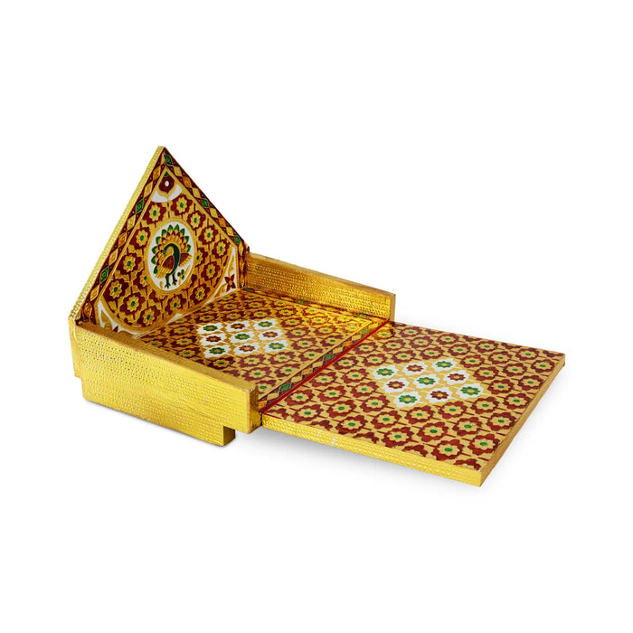 Simhasan - 10 X 7.75 Inches | Wooden Golden Singhasan/ Deity Throne/ Idol Seat For Pooja & Mandir Decor