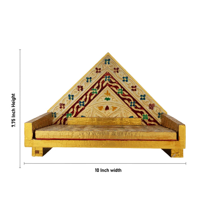 Simhasan - 10 X 7.75 Inches | Wooden Golden Singhasan/ Deity Throne/ Idol Seat For Pooja & Mandir Decor