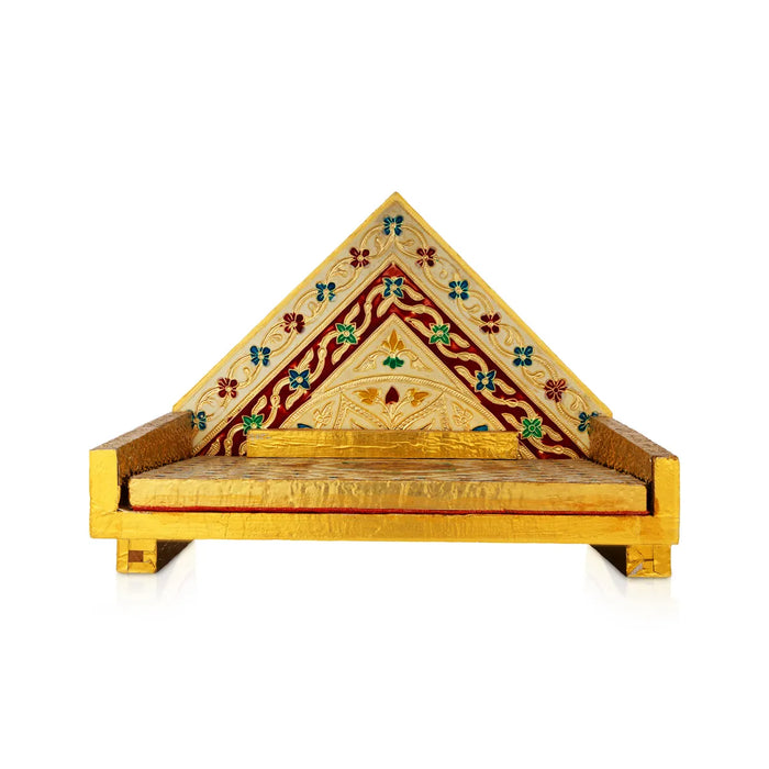 Simhasan - 10 X 7.75 Inches | Wooden Golden Singhasan/ Deity Throne/ Idol Seat For Pooja & Mandir Decor