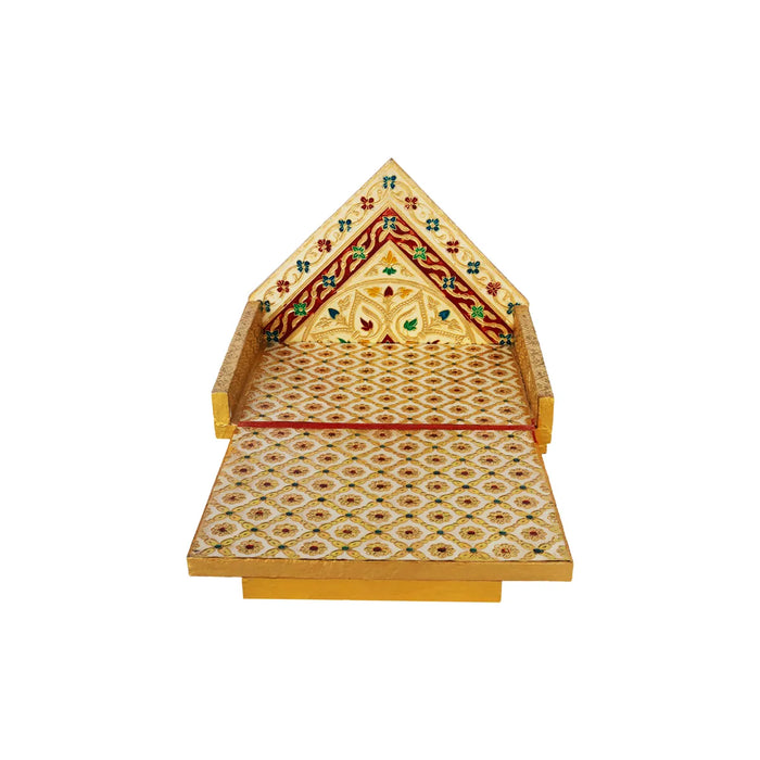 Simhasan - 10 X 7.75 Inches | Wooden Golden Singhasan/ Deity Throne/ Idol Seat For Pooja & Mandir Decor
