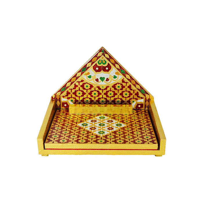 Simhasan - 10 X 7.75 Inches | Wooden Golden Singhasan/ Deity Throne/ Idol Seat For Pooja & Mandir Decor