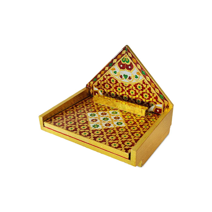 Simhasan - 10 X 7.75 Inches | Wooden Golden Singhasan/ Deity Throne/ Idol Seat For Pooja & Mandir Decor