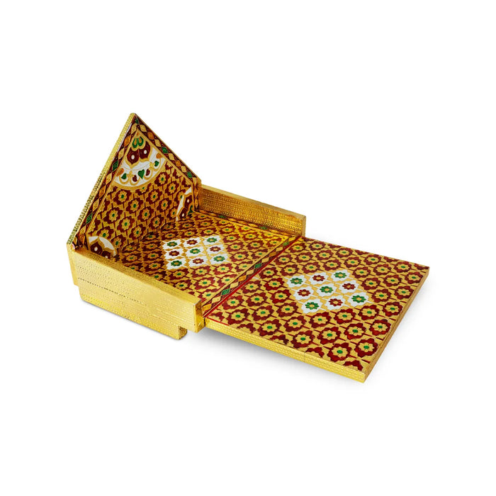 Simhasan - 10 X 7.75 Inches | Wooden Golden Singhasan/ Deity Throne/ Idol Seat For Pooja & Mandir Decor