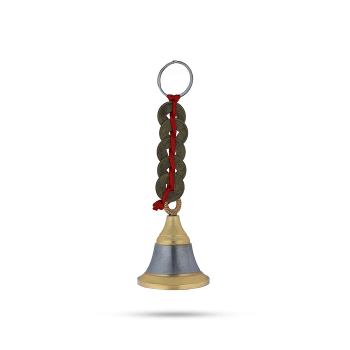 Pooja Bell - 5.5 Inches | Brass Decorative Bell with Coins/ Wall hanging Bell for Pooja Room & Home Decor