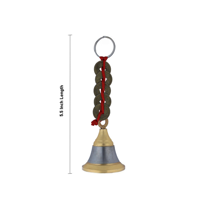 Pooja Bell - 5.5 Inches | Brass Decorative Bell with Coins/ Wall hanging Bell for Pooja Room & Home Decor