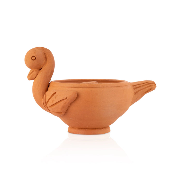 Deepam - 2.75 x 2.5 Inches | Swan Design Lamp / Agal Vilakku / Pooja Diya / Clay Lamp for Home