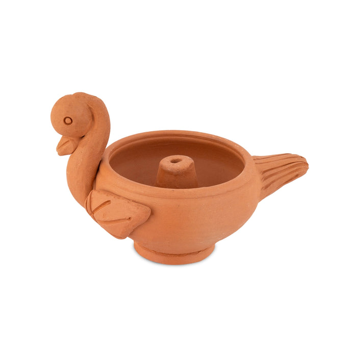 Deepam - 2.75 x 2.5 Inches | Swan Design Lamp / Agal Vilakku / Pooja Diya / Clay Lamp for Home
